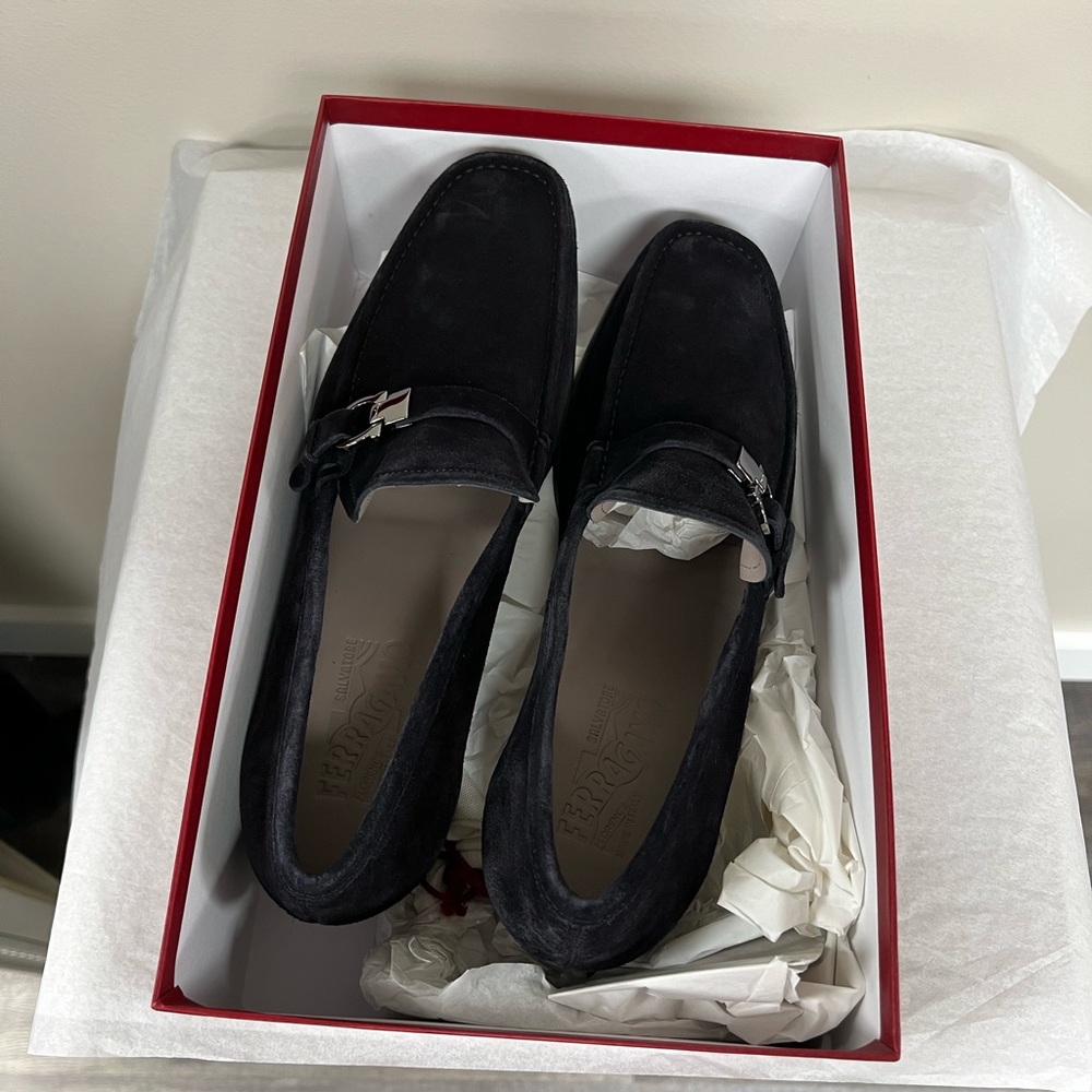 Salvatore Ferragamo Adam Suede Loafers in Dark Blue - Picture 9 of 11